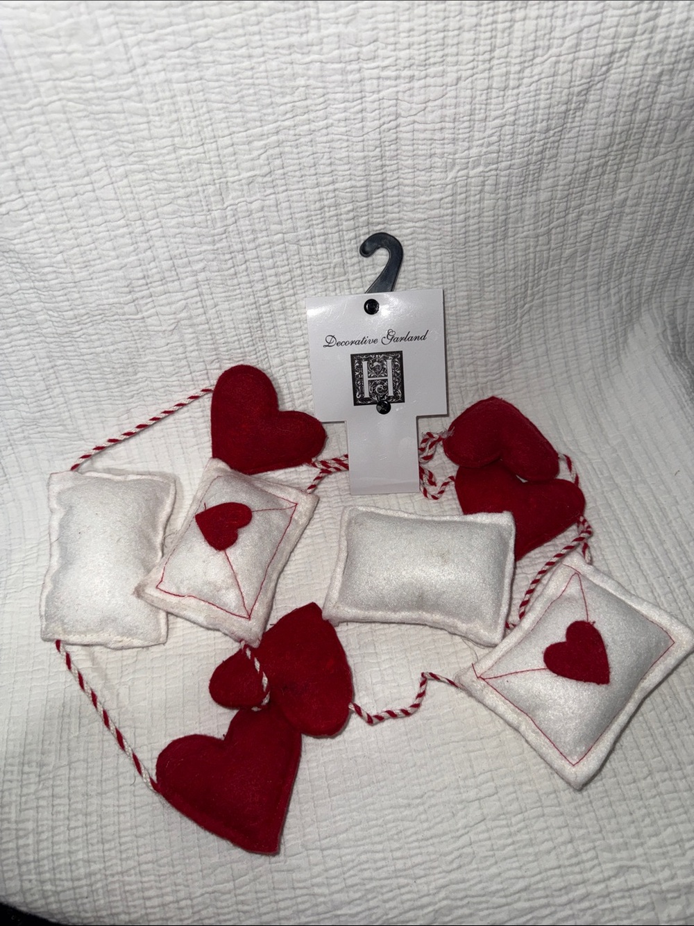 Decorative Heart Pillow Garland - Red and White